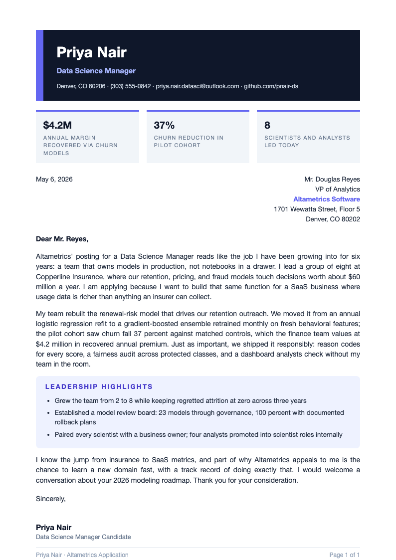 Bold contemporary cover letter